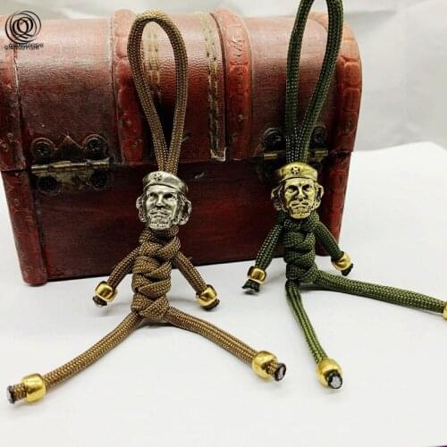 Brass Knife Beads Copper Keychain Pendant Red Leader Che Guevara Head Umbrella Paracord Rope Bead EDC Outdoor DIY Handbags Beads