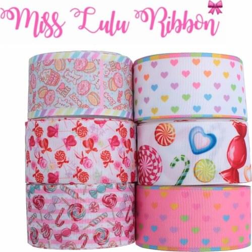 16mm-75mm Colorful Heart Candy Doughnut Printed Grosgrain/Foe Ribbon DIY Hair Bowknots Valentines Day Docor 50yards/roll