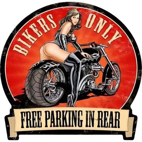 Hot Creative Fashion Sexy Pin Up Girl Bikers Only Parking Vintage Sign Car Sticker Motorcycle Sticker PVC 13cm X 12.7cm