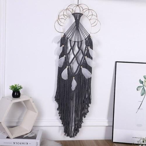 Macrame Wall Hanging Dream Catcher Boho Handmade Woven Tassel Feather Tapestry for Kids Room Wedding Decoration