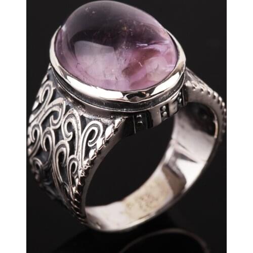 UM US JEWELRY Amethyst Cubic Zirconia 925 Sterling Silver Men Ring
