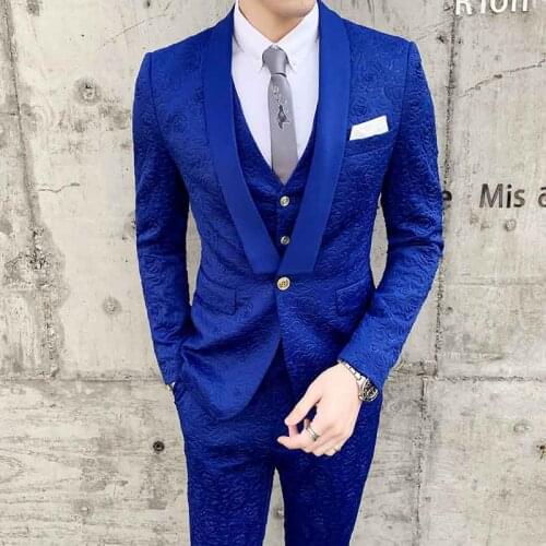 Printed Suits Men Fashion Casual Slim Fit Men Blazers Pants 3 Pcs Groom Party Wedding Dress Suits Office Work Terno Masculino