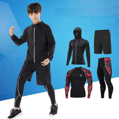 Boys Girls Fitness Tight Clothing Set Kids Gym Running Leggings Tracksuit Men Sports Workout Compression Training Jogging Suit