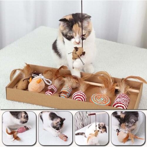 Cat Toy Set Combination Cat Scratching Board Seven-piece Set Bell Feather Wooden Pole Funny Cat Stick Factory Direct Sales
