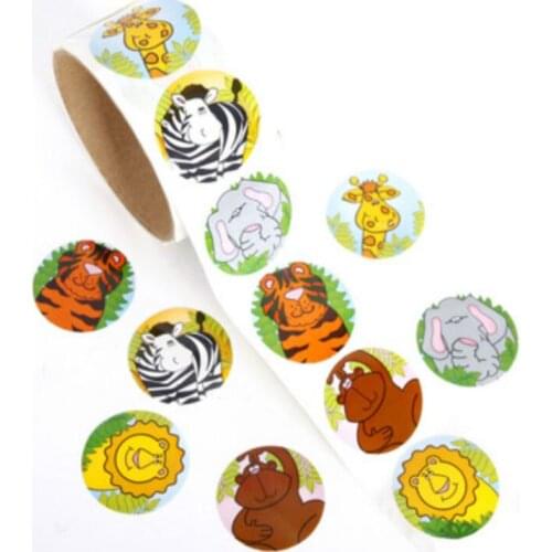 100pcs/Roll Jungle Animals Sealing Sticker DIY Gifts Posted Baking Decoration Package Adhesive Seal Label for Baby Shower Kids