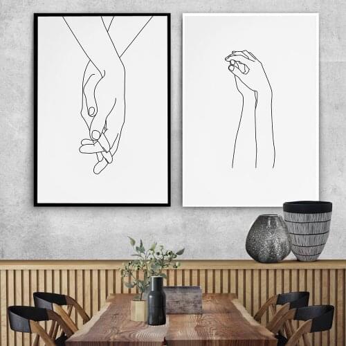 Holding hands Black Line Drawing Art Print Nursery Wall Decor A4 Couple Hands Minimalist Wall Art Canvas Painting Nordic Poster