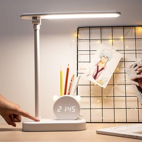 USB Rechargeable Desk Lamp LED With Phone Holder Clock Touch Control Eye Protection Table Lamp Light For Booking Reading 5400mAh
