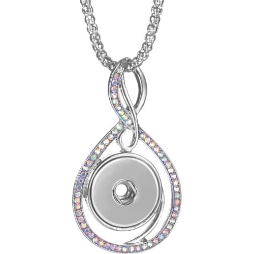 10pcs/lot 18mm Water Drop Design Crystal Snap Pendant Jewelry Necklaces with Free Chain for Women Snap Charms Jewelry NN-772*10