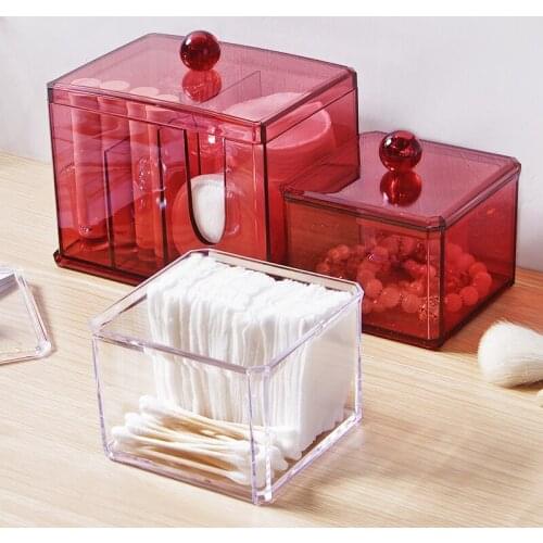 Transparent Acrylic Desktop Storage Box Dressing Table Cotton Swab Jewelry Small Box Cosmetic Storage Box Cotton Swab Box