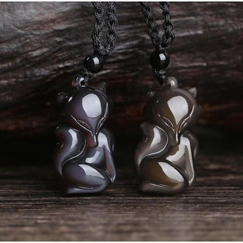 DropShipping ice obsidian fox pendant female natural crystal pendant necklace sweater chain jewelry Hot-selling