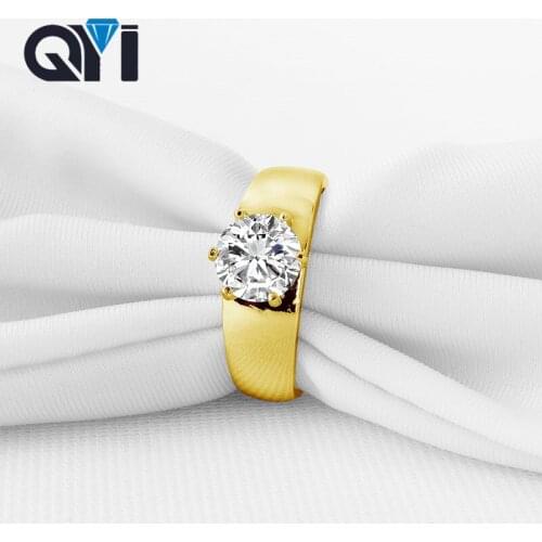 QYI 14K Solid Yellow Gold Halo Rings Trendy Design Women Jewelry Sona Simulated Diamond Engagement Wedding Band Ring