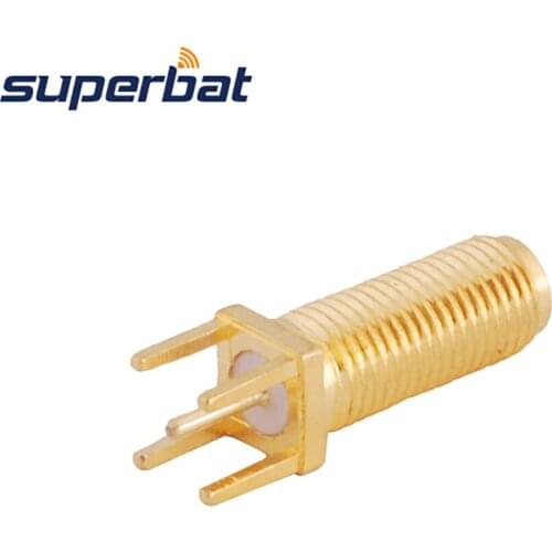Superbat 10pcs Long Version 50 Ohm SMA Jack Connector Straight Thru Hole Vertical PCB Mount 22mm Length 15mm Thread