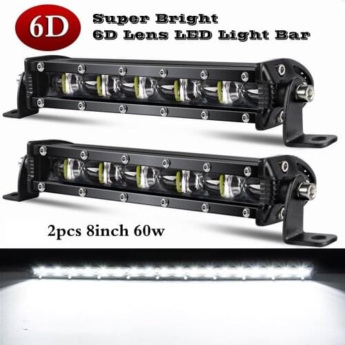 6D Lens LED Light Bar 8inch 60W LED Bar Spotlight Work Light DRL for Offroad ATV SUV Truck Tractor Boat Auto Driving Light