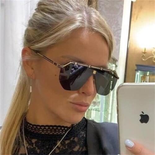 Unique Rimless Sunglasses Women 2020 Trendy Luxury Gradient Flat Top Square Sunglasses Ladies Eyewear Fashion Shades UV400