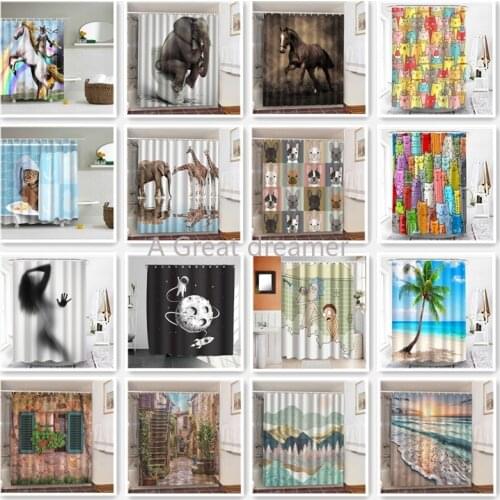3D Animal Printed Blackout Shower Curtains For Bathroom Beach Scenery Waterproof Polyester Bath Bathtub Dropshipping Wholesaler