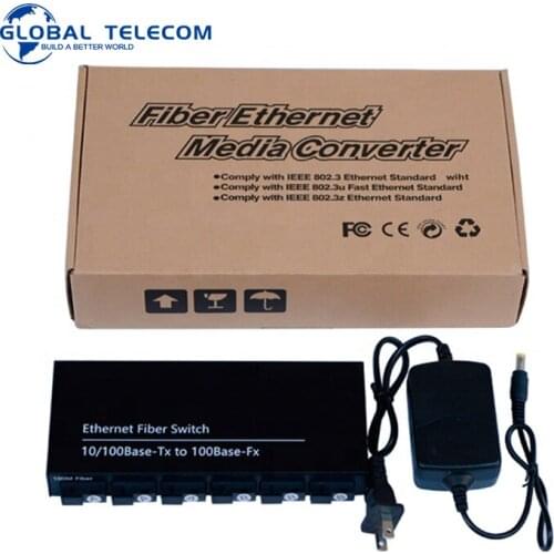 Fiber optical media converter 6 fiber 2RJ45 Single mode Ethernet Fiber Switch 10/100Base-Tx to 100Base-Fx media converter