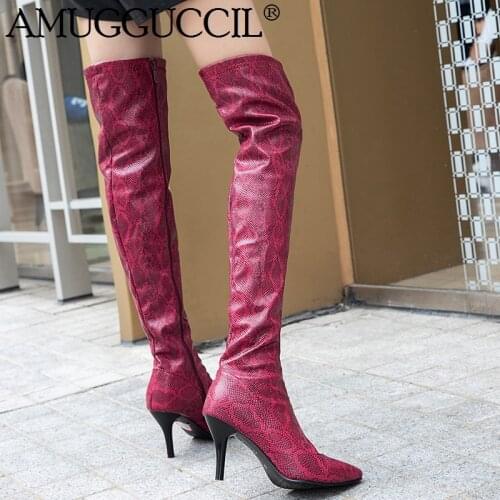 2020 New Plus Big Size 30-48 Black Apricot Wine-red Zip High Heel Sexy Over The Knee Thigh High Autumn Winter Women Boot X1892