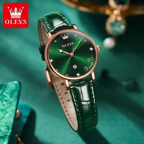 OLEVS Top Luxury Brand Women Watches Leisure Fashion Leather Quartz Ladies Diamond Dress Watch Female Gift Relogio Feminino+Box