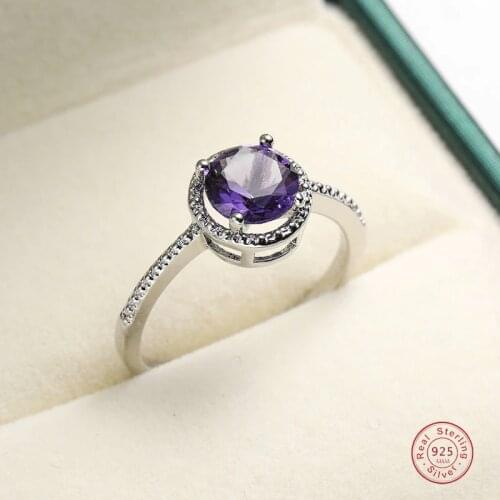 Luxury Round Purple Stone Wedding Rings for Women Micro Paved Crystal Zircon Noble Gift Lady Female Jewelry Fashion Rings