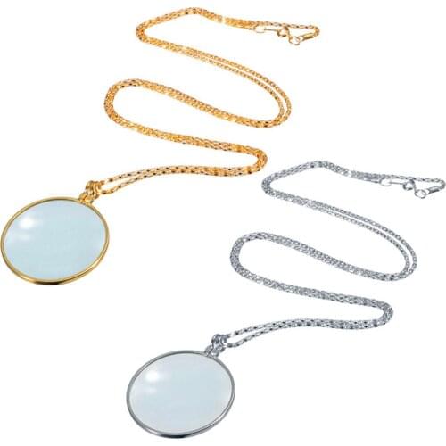 Decorative Monocle Necklace With 5x Magnifier Magnifying Glass Pendant Gold Plated Chain Necklace For Women Jewelry