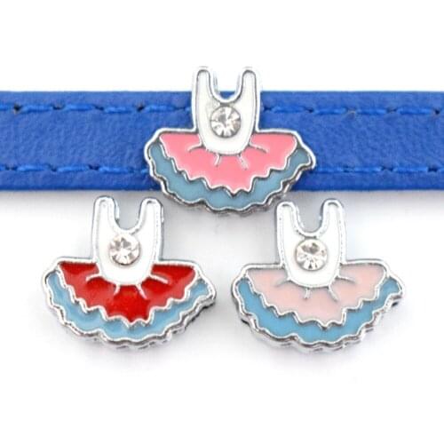 10PCS 8mm Alloy Ballet Skirts Slide Charms Slide Beads DIY Accessories For 8mm Bracelets For Wristbands Straps Pet Name Collar