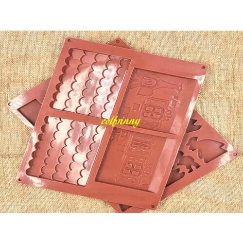 100sets/lot DIY 3D Christmas Gingerbread House 2pcs/Set silicone Mold Chocolate Cake Mould For Make Biscuits Cake Baking