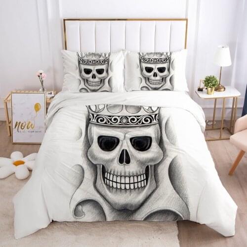 3D Bed Linens King Queen Full Double Twin Size Skull Custom Bedding Sets Pencil Draw White Duvet Quilt Cover Set Bedsheet