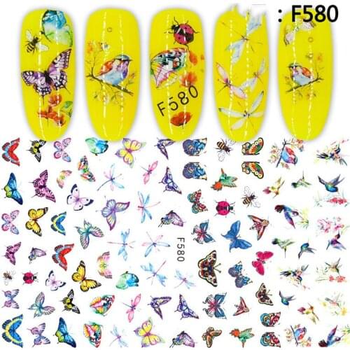 3D Nail Sticker Spring Autumn Self-Adhesive Glue Stickers Colorful Butterfly Dragonfly Stickers for Manicure Nail Art Decoration