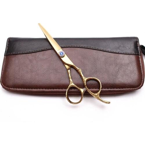 9002# 5.5" 16cm 440C Gold Customized Logo Hairdressing Scissors Cutting Shears Thinning Scissors Salon Hair Scissors Plum Handle
