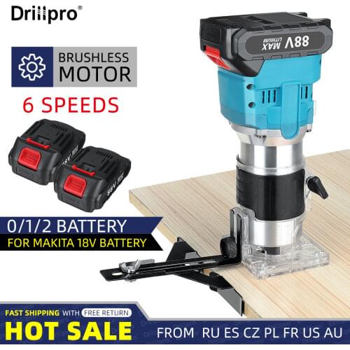 Brushless Cordless Electric Trimmer 6 Speeds Hand Engraving Slotting Trimming Carving Machine Wood Router for Makita 18V Battery