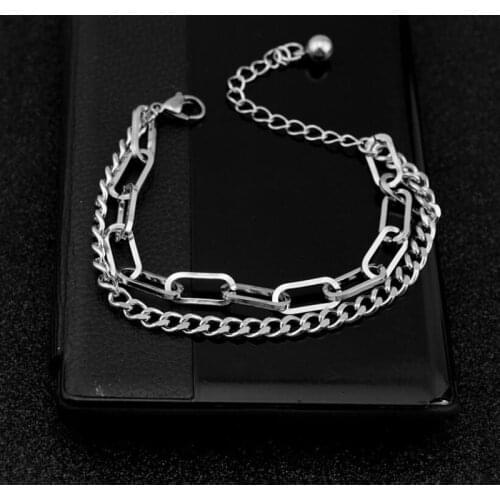 Double layer Chain Bracelet Hip Hop Bracelets Bangles Punk Chain Bracelet&Anklet For Women Adjustable Steel Chain Bracelets