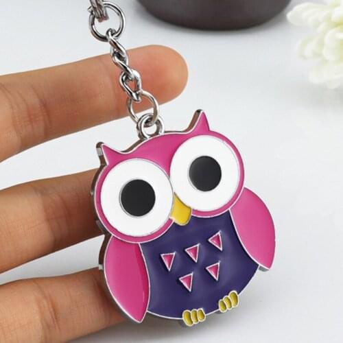 12Pcs/Lot Cartoon Big Eyes Enamel Owl Pendant Keychains Cute Animal Bird Keyring Metal Car Key Accessories Girl Backpack Trinket
