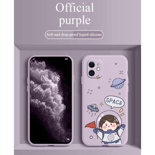 Space Girl Phone Case For iPhone 12 Mini 11 Pro Max X XS XR XSMAX SE2020 8 8Plus 7 7Plus 6 6S Plus Liquid Silicone Cover