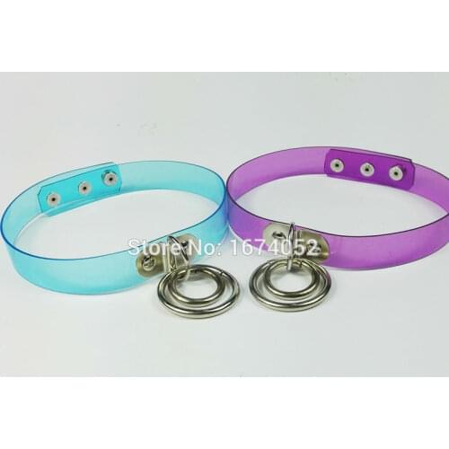 Designed Wholesale Fashion Harajuku 90s Choker Double O Round Hanging Collar Slave BDSM Clear Candy Color Vinyl PVC Necklace