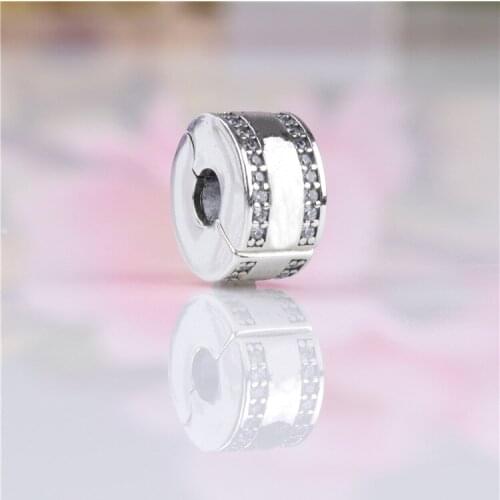 S925 sterling silver classic inlaid zircon fixing clip positioning buckle Fit Original Bracelet Pendant