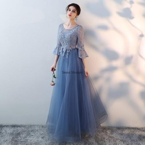 J7118 Blue Evening Dresses Prom Gown Summer Women Long Slim Lace Up Wedding Party Dress For Birthday Homecoming Graduation Robes