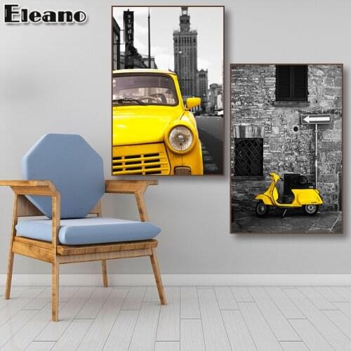 Canvas Painting Abstract Art Gold Motorcycle Car Poster and Prints Nordic Modern Home Decore Wall Art Square Landscape Picture
