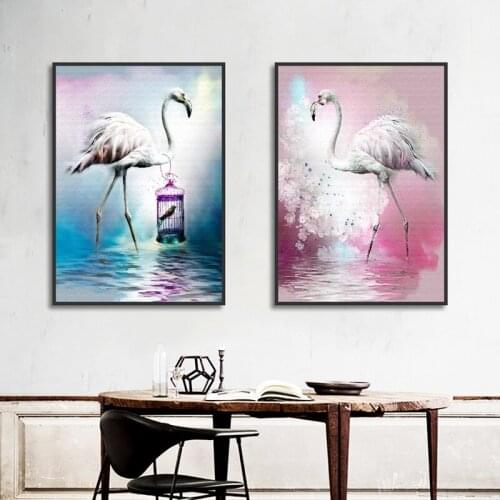 Watercolor Flamingo Canvas Picture Home Living Room Decorative Painting Unframed Modular Wall Art Nordic Posters and Prints