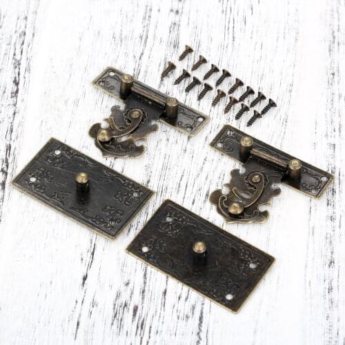 2Pcs Retro Style Box Suitcase Decorative Hasp Toggle Latch Lock Buckle Antique Bronze Latch Hasps Drawer Latches With Screws