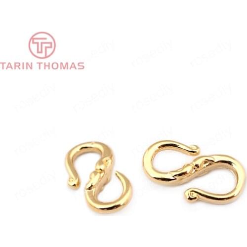 10PCS 13*7MM 24K Gold Color Brass S Shape Necklaces Bracelets Clasps High Quality Diy Jewelry Findings Accessories