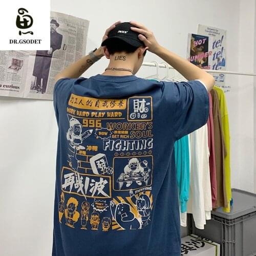GSODET Summer T-Shirt Cotton Couple Ins Harajuku Creative Graffiti Mens and Womens Short-Sleeved Hip-Hop O-Neck Oversize Tops