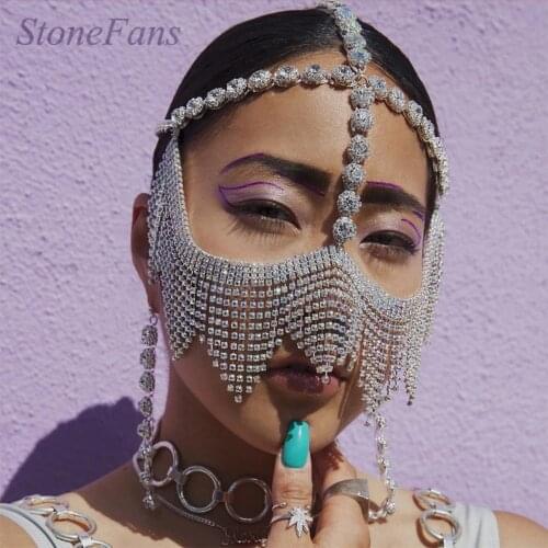 Stonefans Luxury Bling Rhinestone Tassel Face Mask Chain for Face Women Men Cute Kawaii Party Wedding Designer Face Mask Fashion