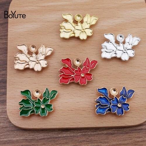 BoYuTe (20 Pieces/Lot) 20*26MM Dripping Oil Flower with 5 Loops at Back Handmade DIY Alloy Jewelry Accessories