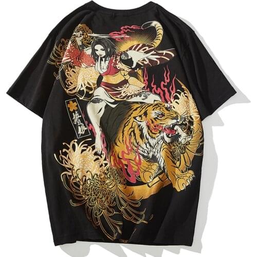 2021 new Japanese fashion brand mens personality trend breathable bronzing printed tiger short sleeve cotton T-shirt summer