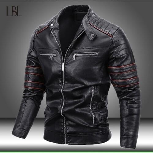 Mens Motorcycle Jacket Autumn Winter Men Faux PU Leather Jackets Casual Biker Coat Zipper Fleece Overcoat Male Windproof Clothes