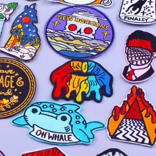 Oh Whale Patch On Clothes Punk Skull Embroidered Patches For Clothing DIY Iron On Patches Sexy Lips Stripe Badge For Kid Clothes