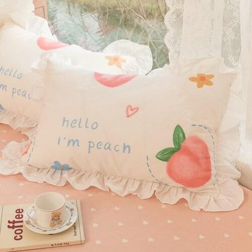 2pcs 48x74cm lovely peach cute cat pattern pillow cover All Cotton Princess Lace Pillowcase Cute Girl Bedding Toy Home Decor new