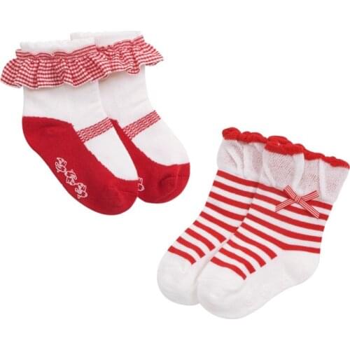 One Pairs Baby Girls 2-3 Years Lovely Red Striped Lace Short Socks Children Girls Socks
