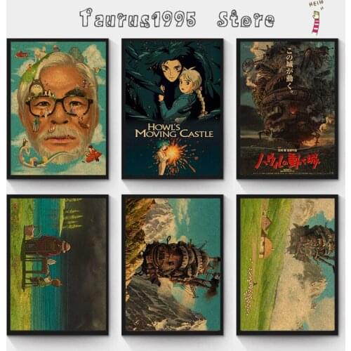 New Hayao Miyazaki Howls Moving Castle /kraft paper/Wall stickers/cafe bar poster/Retro Poster/decorative painting