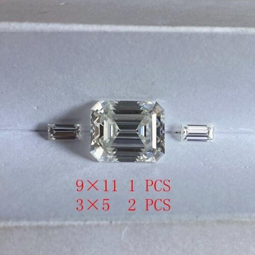 Custom Lab moissan diamond 9*11mm Emerald Cut 4.3 cts With 2piece 3*5mm Baguette of women Wedding Ring
